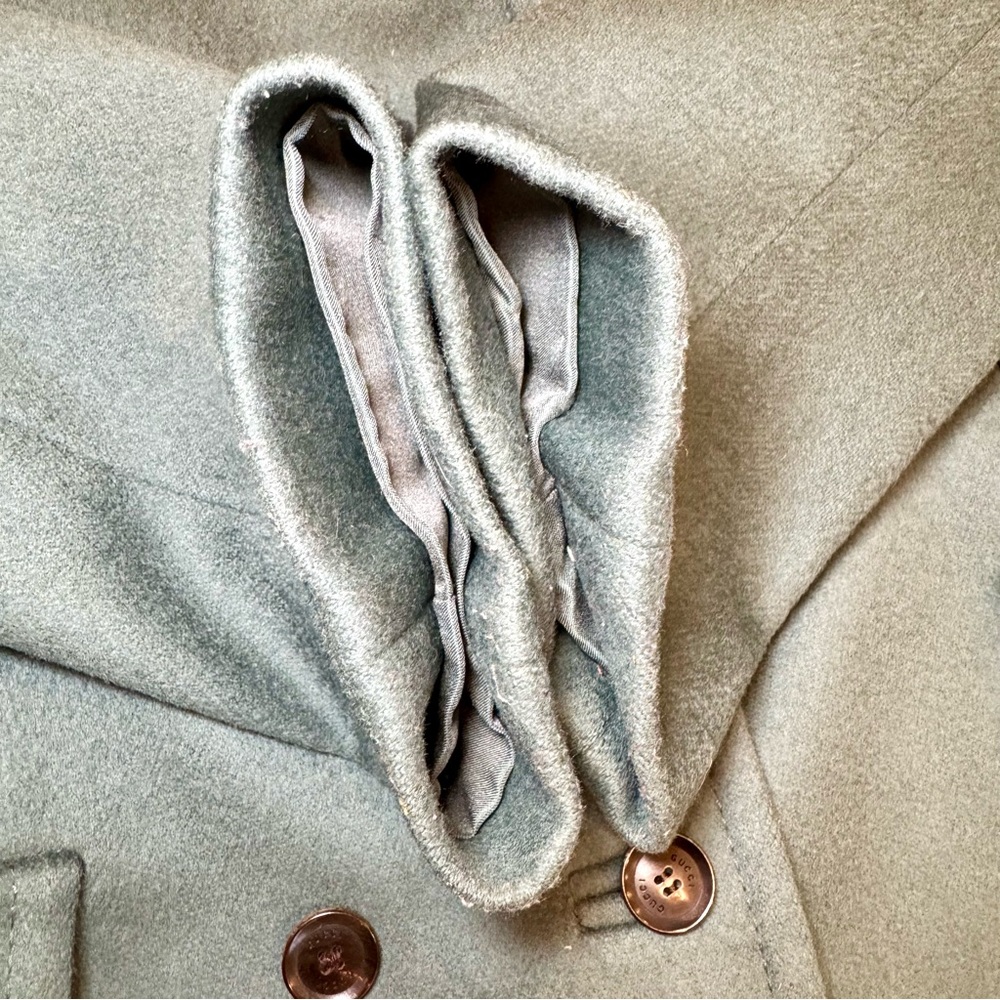 Rare Gucci Double Breasted Teal Virgin Wool Coat W Leopard Mink Collar, Sz 42 - Picture 14 of 14